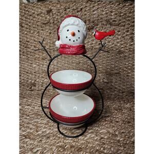 St Nicholas Square Yuletide Snowman 2-Tier Server Serving Bowl Christmas Holiday